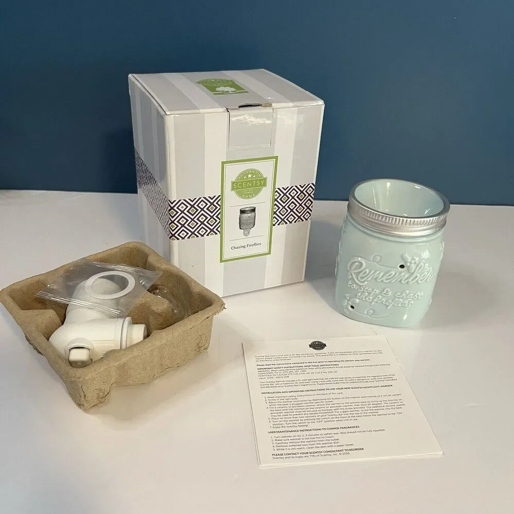 Scentsy Wall Plug Mini Wax Warmer Chasing Fireflies Mason Jar w box Summer Cabin